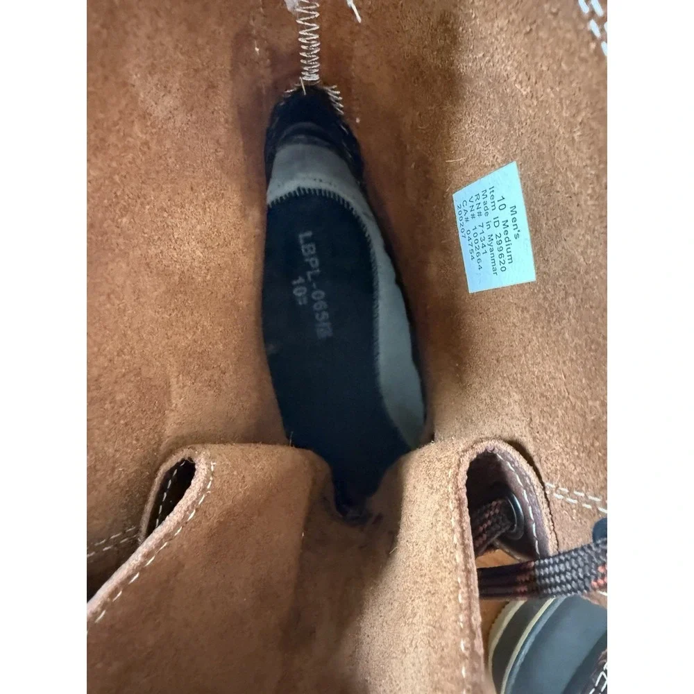 L.L. Bean Men's Snow Boots W/Tumbled Brown Leather Size 10M Felt Faux Fur Insert
